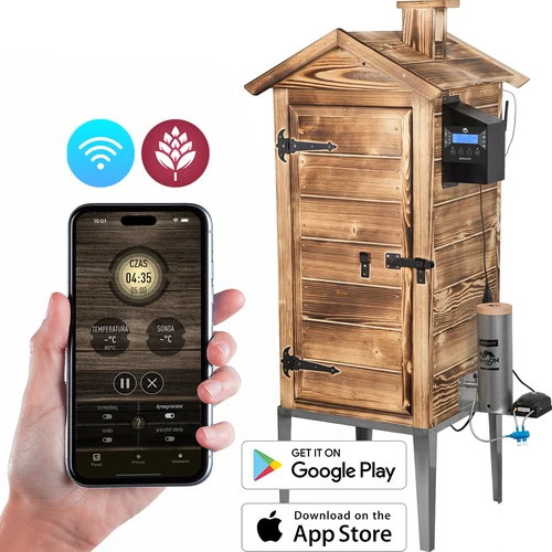 Ahumador con Wi‑Fi, 200 L - dragON WOOD 100IQ con módulo calefactor eléctrico y controlador, a leña