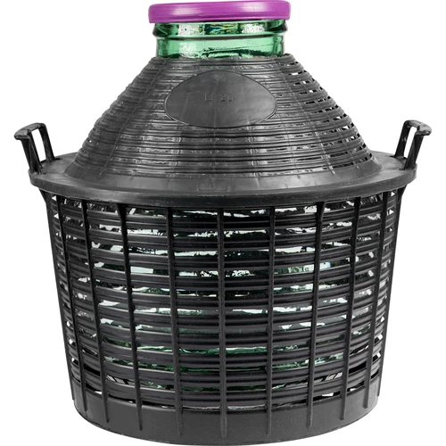 Balón para vino 20L con cuello ancho en cesta de plástico