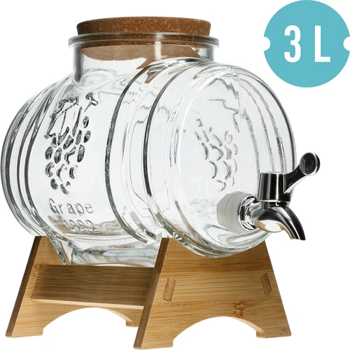 Barril de vidrio de 3 L, con boca ancha, corcho, soporte y grifo - 2