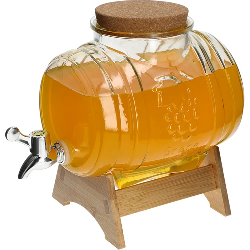 Barril de vidrio de 3 L, con boca ancha, corcho, soporte y grifo - 4