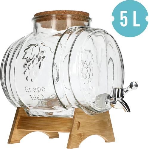 Barril de vidrio de 5 L, con boca ancha, tapón, soporte y grifo - 2