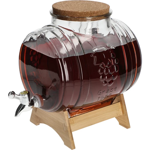 Barril de vidrio de 5 L, con boca ancha, tapón, soporte y grifo - 4