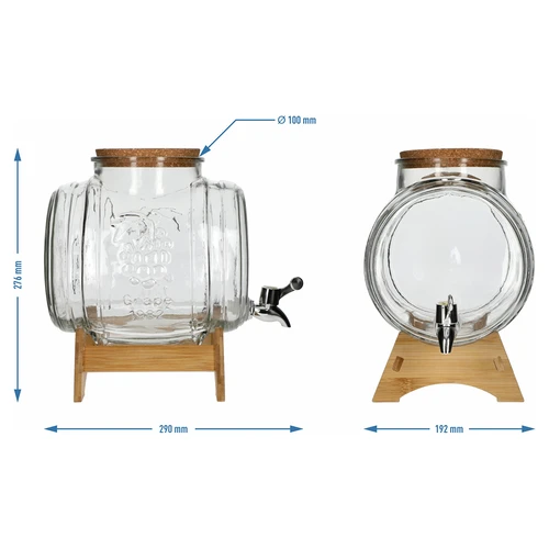 Barril de vidrio de 5 L, con boca ancha, tapón, soporte y grifo - 7