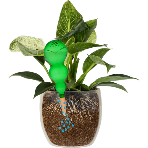 Bola de riego triple (tres cámaras), verde transparente con pie de cerámica, 600ml - 3