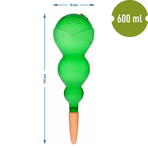 Bola de riego triple (tres cámaras), verde transparente con pie de cerámica, 600ml - 5