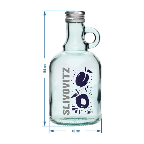 Botella 0,5 L con tapón, impresión Licor de Ciruela - 4 uds. - 7
