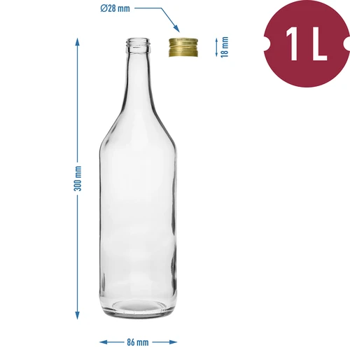 Botella 1L de Mesa con tapa fi28 4uds - 6