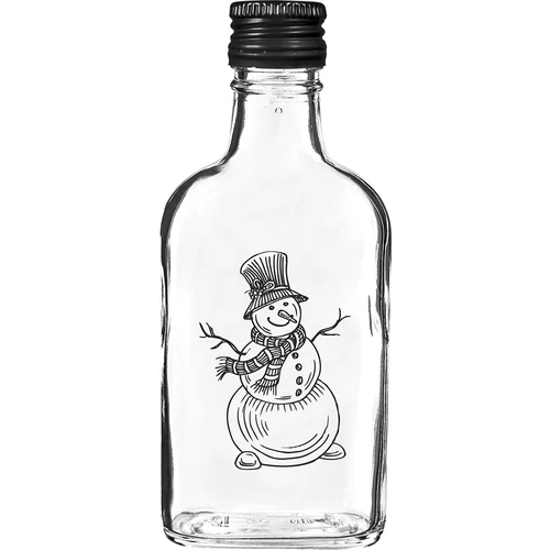Botella tipo petaca 200 ml con tapón de rosca, estampado «Muñeco de Nieve», 1 ud.
