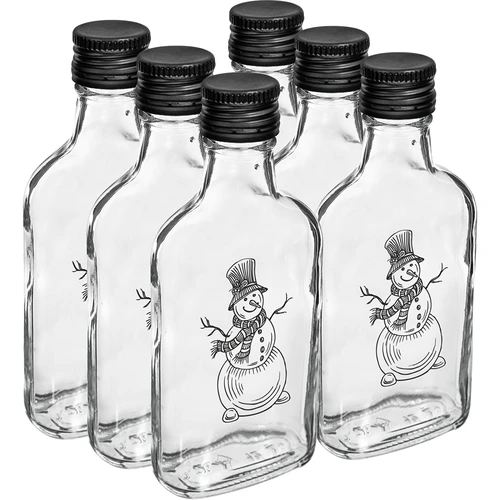 Botella tipo petaca 200 ml con tapón de rosca, estampado «Muñeco de Nieve», 1 ud. - 4