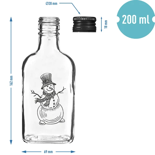 Botella tipo petaca 200 ml con tapón de rosca, estampado «Muñeco de Nieve», 1 ud. - 5