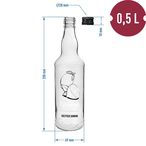 Botella de 500 ml con tapón de rosca, estampado «Cytrynówka», 1 ud. - 4