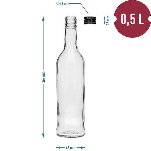 Botella 500ml Esbelta para vodka con tapa negra 6uds - 7