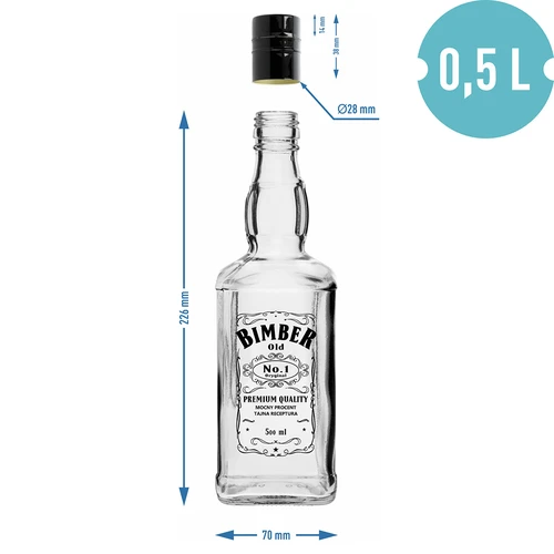 Botella Daniels 500 ml con tapón de rosca, estampado “Bimber OLD”, 1 ud. - 6