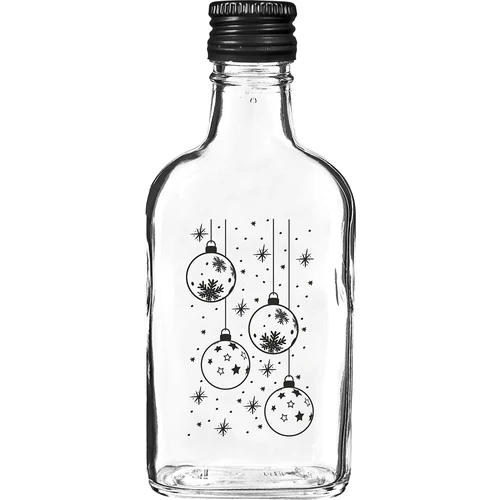 Botella tipo petaca 200 ml con tapón de rosca, estampado «Bolas navideñas», 1 ud.