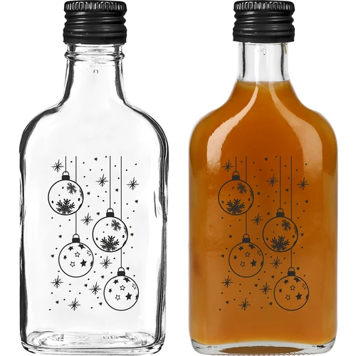 Botella tipo petaca 200 ml con tapón de rosca, estampado «Bolas navideñas», 1 ud. - 2