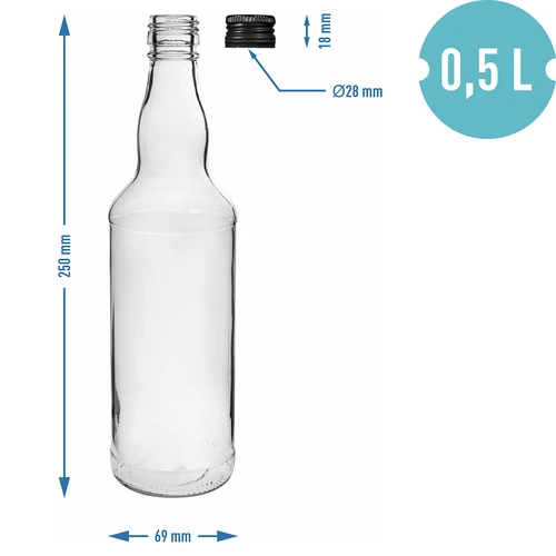 Botella de 500 ml para vodka, con tapón de rosca negro, 6 uds. - 5