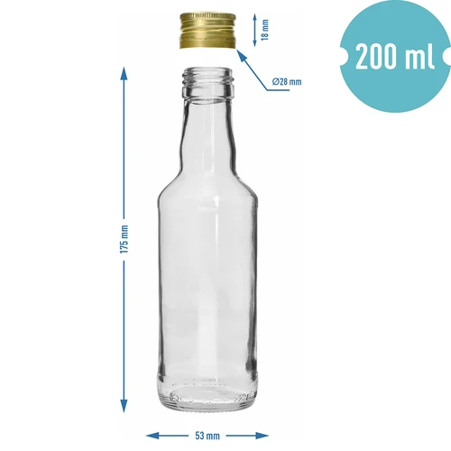 Botella licorera 200 ml, con tapón dorado a rosca Ø 28, 1 ud. - 5