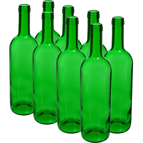 Botella para vino 750ml verde - paquete de 8 unidades.