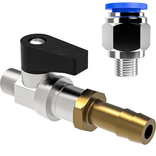 Conjunto de conector enchufable + válvula de bola + espiga