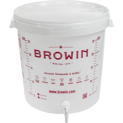 Contenedor de fermentación blanco 30L impresión GB grifo 2 tubos