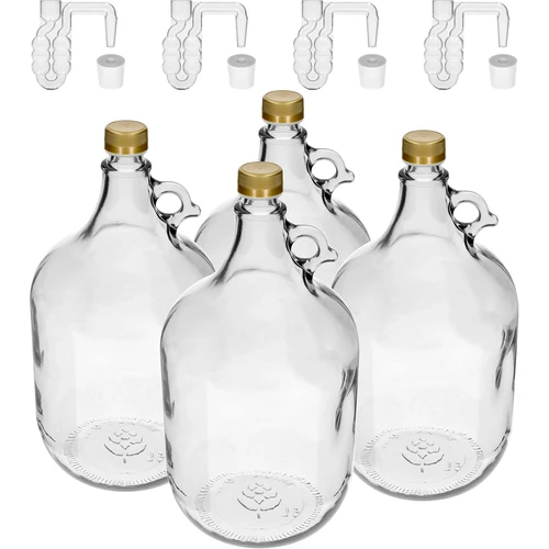 Dama 5 L con tapón de rosca, tapón y tubo de fermentación – pack de 4 uds.