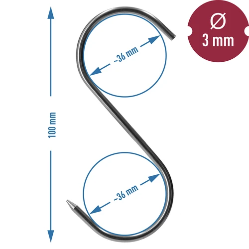 Ganchos para ahumar - en S, afilados, 3 mm x 100 mm, 5 uds. - 6