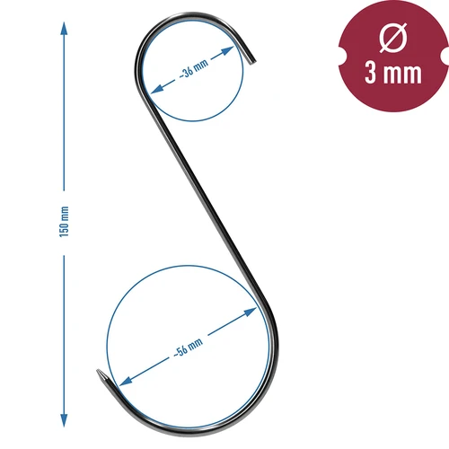 Ganchos para ahumar - en S, afilados, 3 mm x 150 mm, 5 uds. - 6