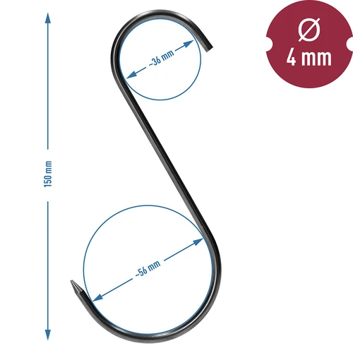 Ganchos para ahumar - en S, afilados, 4 mm x 150 mm, 5 uds. - 6