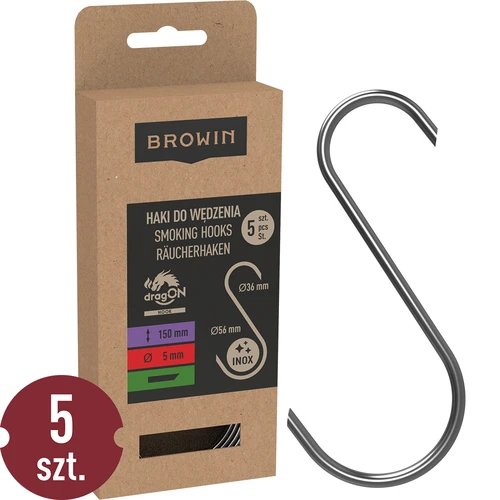Ganchos para ahumar - en S, corte a 45°, 5 mm x 150 mm, 5 uds.