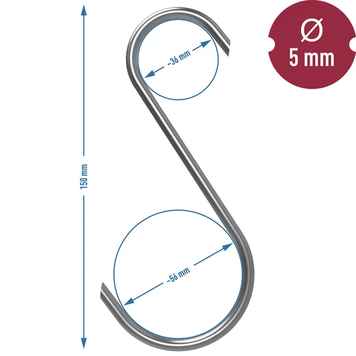 Ganchos para ahumar - en S, corte a 45°, 5 mm x 150 mm, 5 uds. - 7