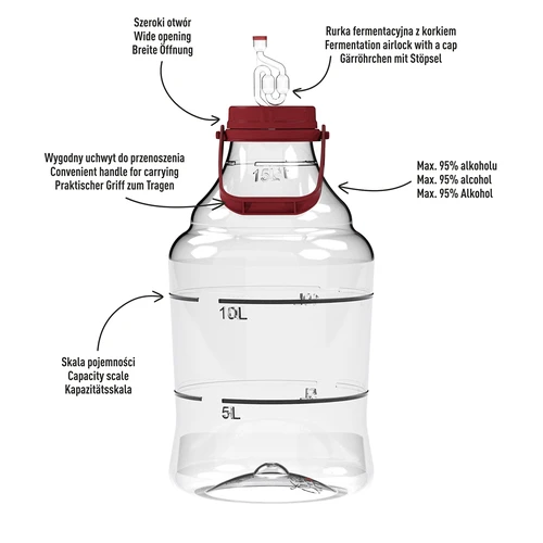 Garrafa para vino ligera, irrompible, con asa, 15L - 4