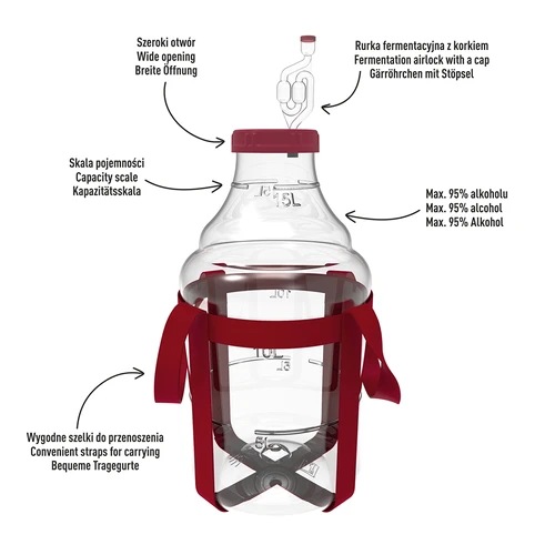 Globo para vino ligero, irrompible, con correas, 15L - 4