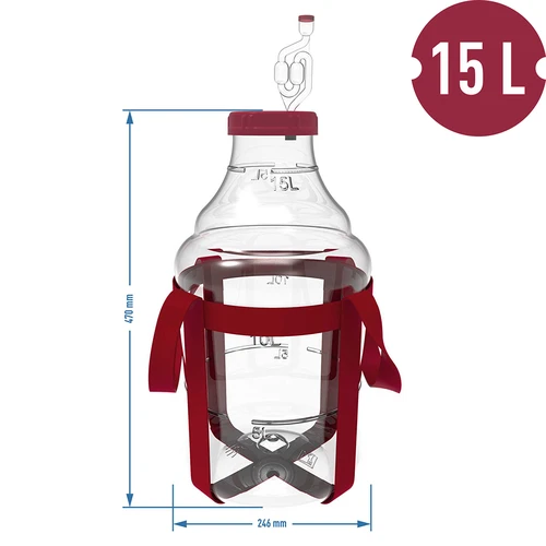 Globo para vino ligero, irrompible, con correas, 15L - 6