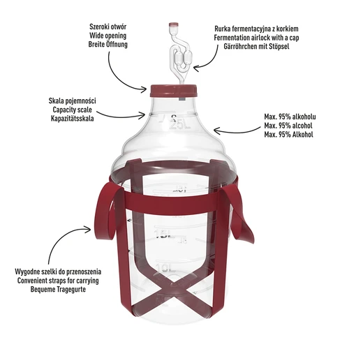 Globo para vino ligero, irrompible, con correas, 25L - 4