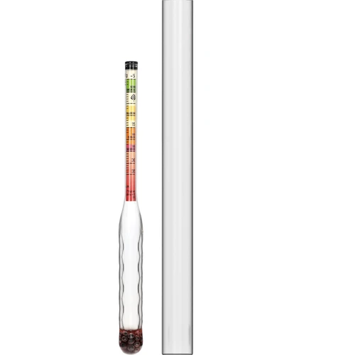 Hidrómetro irrompible con tubo de ensayo, rango de medición: -5-35°Blg