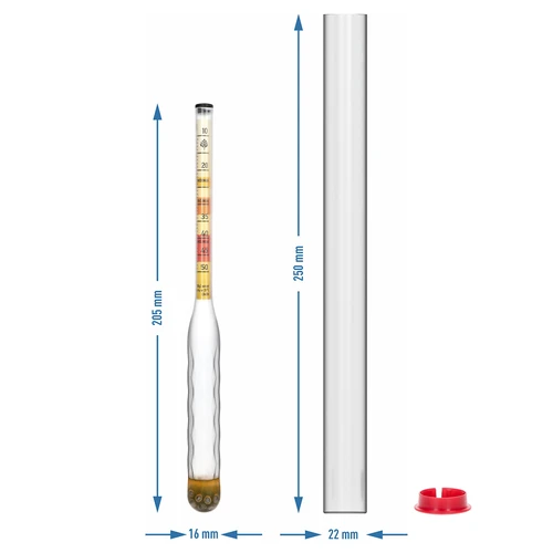 Hidrómetro para hidromiel irrompible con probeta, rango de medición 10-50°Blg - 5