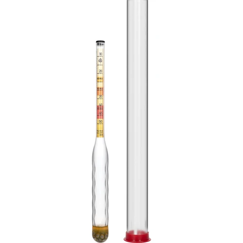 Hidrómetro para hidromiel irrompible con probeta, rango de medición 10-50°Blg