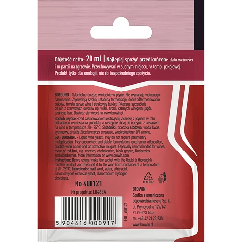 Levadura enológica Burgund sin propagación - 20 ml - 2