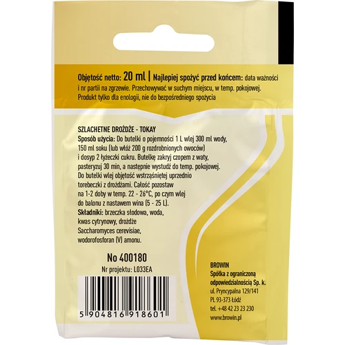 Levadura enológica Tokay, 20 ml - 2