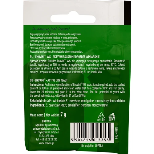 Levadura para vino Enovini® WS, 7 g - 2