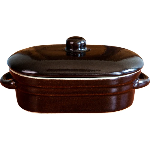 Olla de gres para manteca, alargada con tapa 0,75L