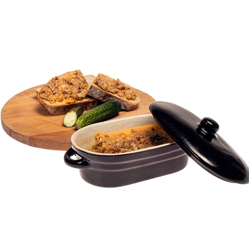 Olla de gres para manteca, alargada con tapa 0,75L - 3