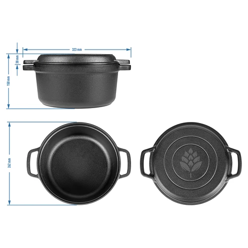 Olla de hierro fundido con sartén, 5 l - 9