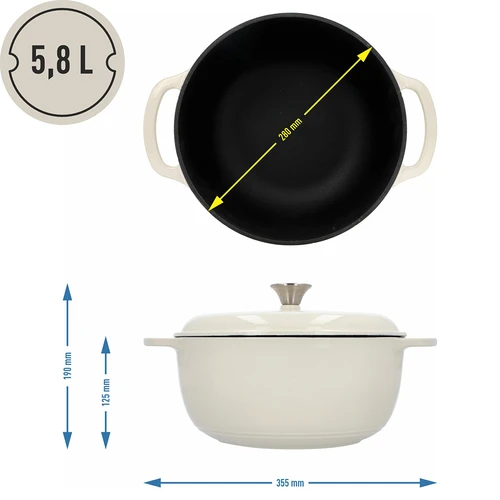 Olla de hierro fundido esmaltada - ecru, 5,8 L - 4