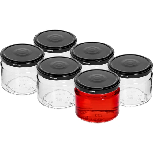 Tarro bajo 330ml fi82/6 con tapa negra 6uds - 2