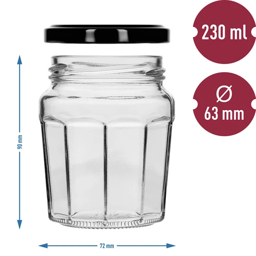 Tarro Confitura 230ml con tapa negra fi63/4 - 6 unidades - 8