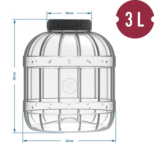 Tarro multifuncional con tapa negra, 3L - 4