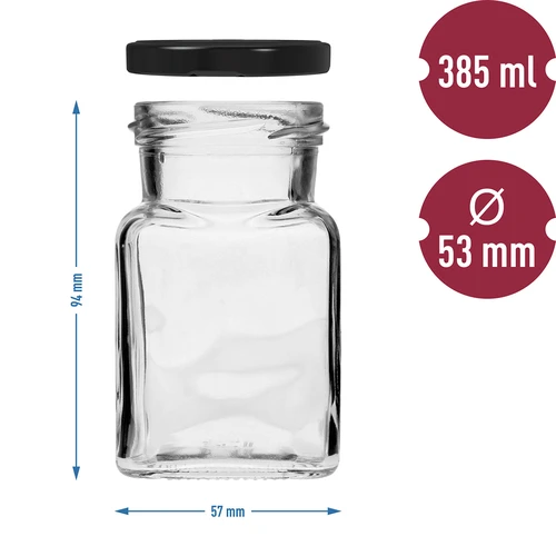 Tarro TO 150ml Cuatro esquinas fi53 tapa negra -6uds - 6
