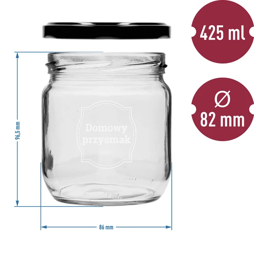 Tarro TO 425ml tapa impresa DOMOWY fi82 - 3uds - 6