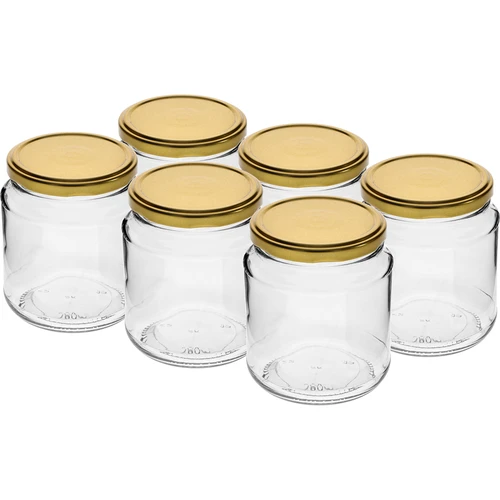 Tarro TO 580ml gordito con tapa dorada fi82/6 -6uds
